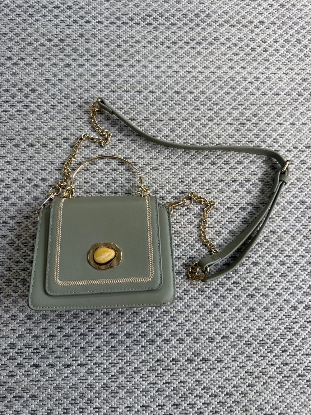 Sage Green Leather Crossbody Bag with Gold Chain Accent